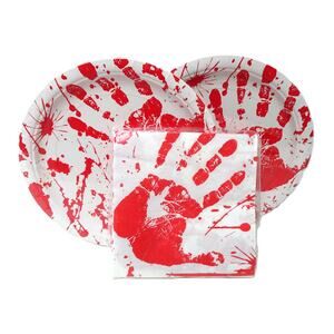Halloween Bloody Handprint Paper Plates and Napkins Set of 16